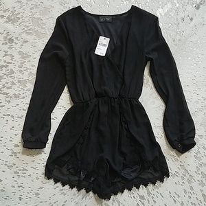 Astr Pants - ASTR Long Sleeve Black Romper Semi Sheer XS Astr Pants - ASTR Long Sleeve Black Romper Semi Sheer XS